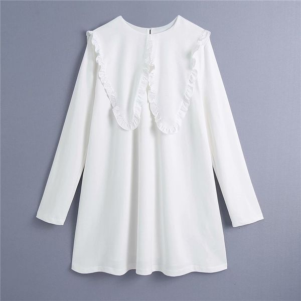 

casual dresses women fashion big peter pan collar za white cotton mini female long sleeve high waist loose short dress 6p38, Black;gray