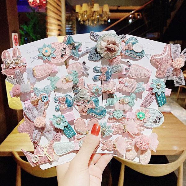 

hair accessories 10pcs/set korean girls cute cartoon chiffon cloth hairpins kids sweet clips headband barrettes fashion, Slivery;white