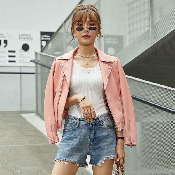 

women's leather & faux 2021 fashion jacket women pink slim real sheepskin coat short streetwear motorcycle coats and jackets clothing w, Black