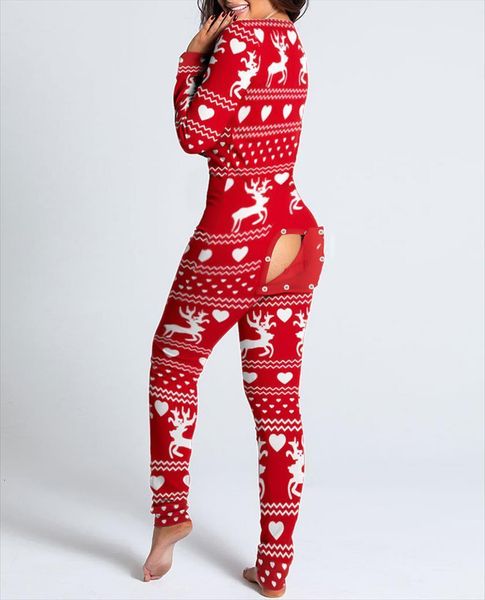 

christmas cutout functional buttoned women jumpsuit flap adults pajamas club button design plunge lounge, Black;white