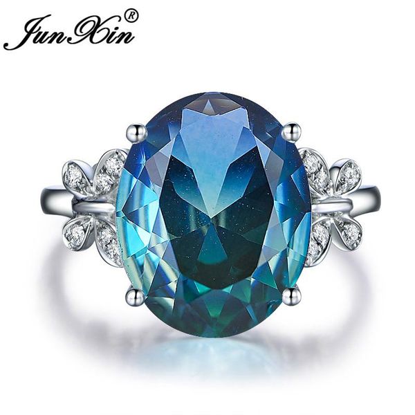 

cute small butterfly ring mystic rainbow crystal big oval stone rings for women boho silver color blue green zircon wedding, Slivery;golden