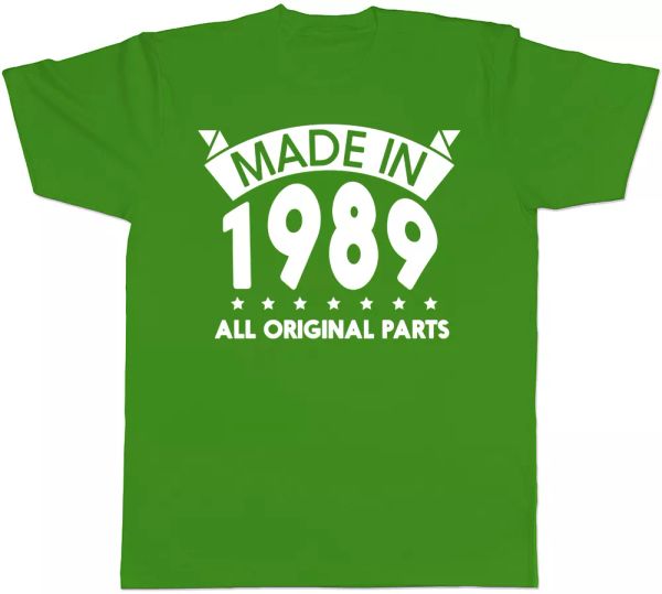 

made in 1989 all original parts birthday mens short sleeve t-shirt, White;black