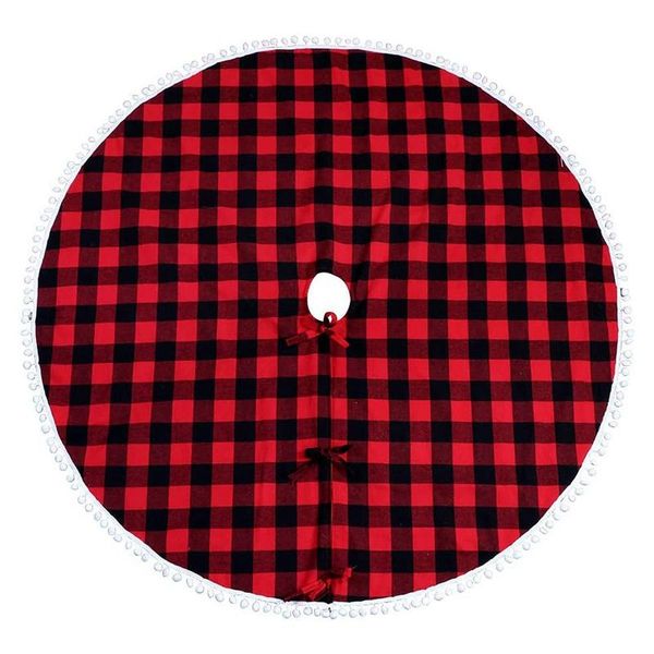

christmas decorations 1 pcs plaid tree skirt red and black xmas skirts with pom for