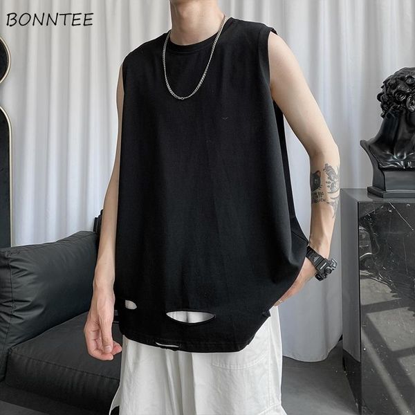 

men' tank plus size -5xl men tanks hole teens o-neck design causal sleeveless tee oversize streetwear baggy male fitness fashion, White;black