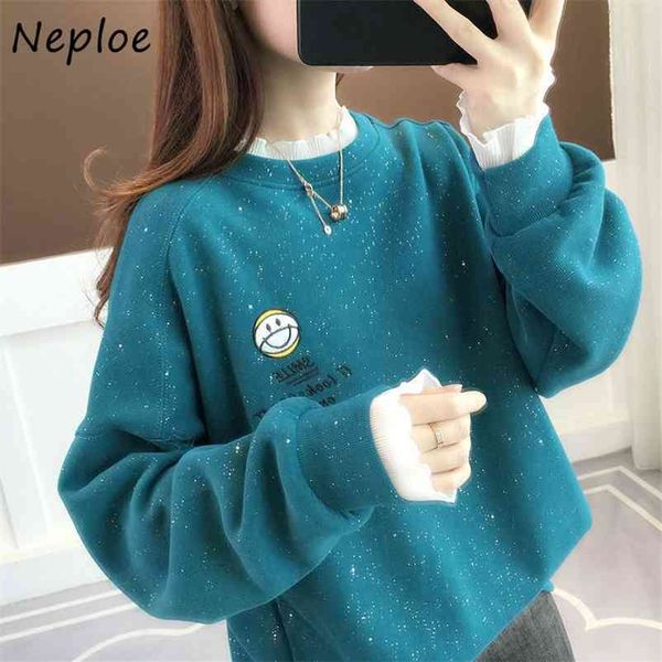 

embroidery korean hoody women loose o neck long sleeve female sweatshirts fashion lady 1e756 210422, Black