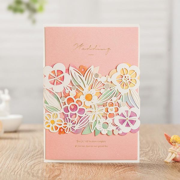 

greeting cards wishmade 50pcs wedding invitations with multi flower floral elegant card pink envelopes,customized cw9030