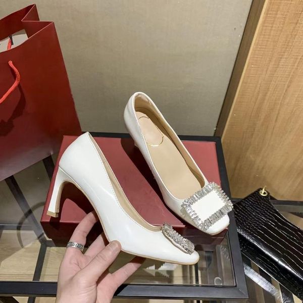 

summer style fashion women pumps white patent leather crystal buckle high heels shoes bride wedding dress, Black