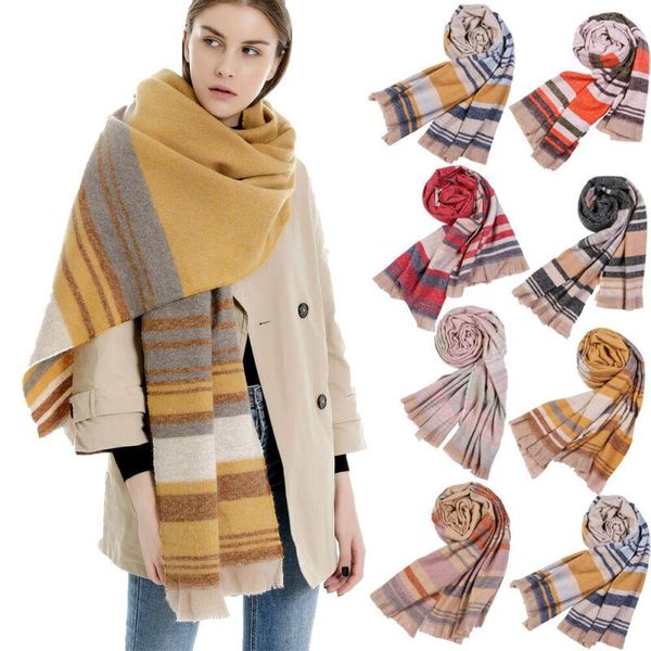 

scarves 2021 winter scarf women warm foulard striped fashion casual soft scarfs for super cashmere female muffler, Blue;gray