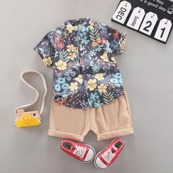 

clothing sets cotton baby print button down shirts summer kids boys floral shorts beach outfits set born, White