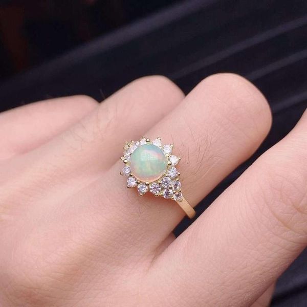 

cluster rings 100% natural and real opal ring solid 925 sterling silver for women colour gem fine jewelry, Golden;silver
