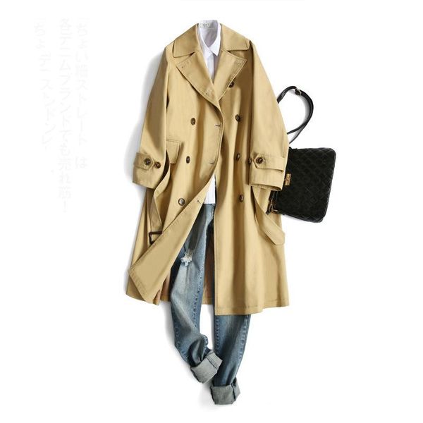 

women's trench coats elegant coat women khaki casual fashion windbreaker feminino long section autumn winter female k474, Tan;black