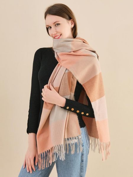 

hats, scarves & gloves sets the 2021 ladies scarf classic plaid long tassel shawl fashion warm large wrapped in soft cotton, Blue;gray