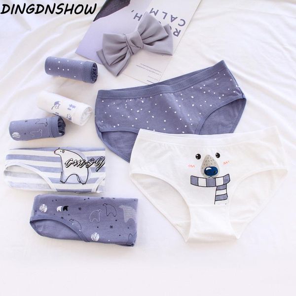 

women's panties [dingdnshow] fashion women cartoon print bear underwear cotton briefs mid waist breathable, Black;pink