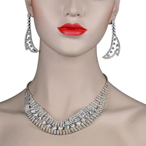 

earrings & necklace chran luxury sparkling crystal jewelry set for women exquisite silver plated wedding prom