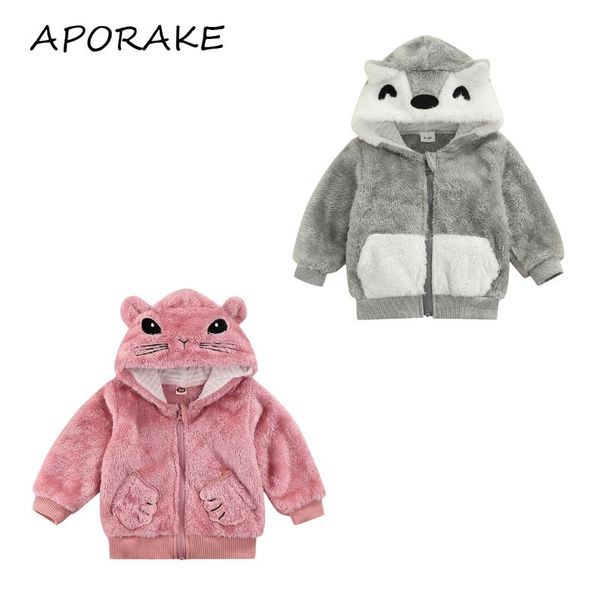 

jackets 2021 1-5y winter toddler boy girls coats cartoon animal embroidery 3d ears hooded hat long sleeve zipper plush warm outwear, Blue;gray
