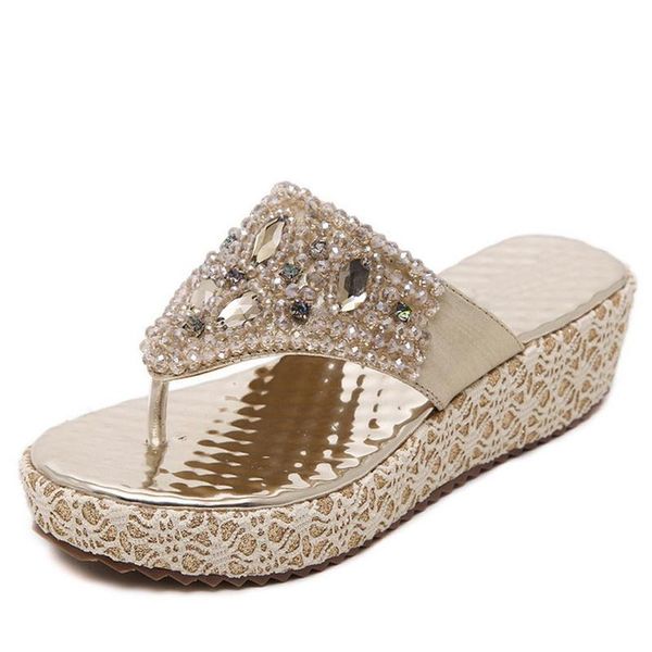 

women's flat slippers crystal casual beach sandals shiny diamond open toe comfort soft platform wedge shoes walking sandal, Black