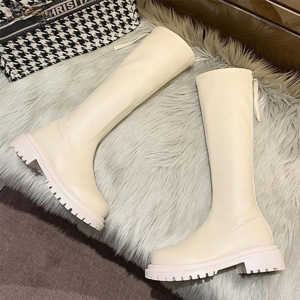 

boots lyxlyh women thigh high casual plush knee brand designer zip ladies leather long white mujer shoes 2021, Black