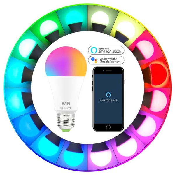 

bulbs 15w ac85-265v rgb wifi dimmable multicolor led light bulb e27/b22 magic smart work with alexa echo google home