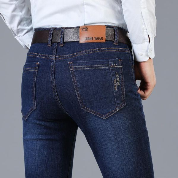 

spring autumn 2021 men's smart jeans business fashion straight regular blue stretch denim trousers classic men plus size 28-40