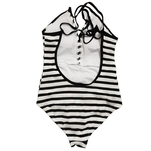 

backless stripe one-piece bikini swimsuit, White;black