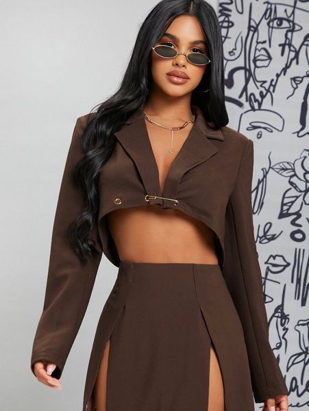 

sxy grommet brooch detail crop blazer p5av#, White;black