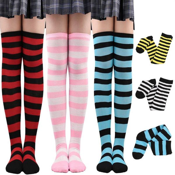 

socks & hosiery 2021 fashion women girls stockings thigh high overknee cute striped pantyhose long tube female, Black;white