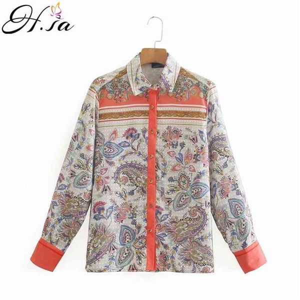 

hsa retro shirts women flower printing chiffon shirt femme turndown collar long sleeve blouse casual lady loose blusas 210430, White