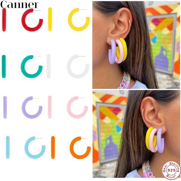 

stud canner european and american fashion 925 sterling silver earrings ins summer color simple c-shaped for women, Golden;silver