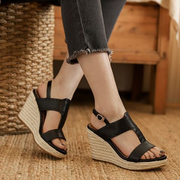 

sandals brand luxury superior quality women's shoes platform wedges big jump size 39 black brown sandals will see upad