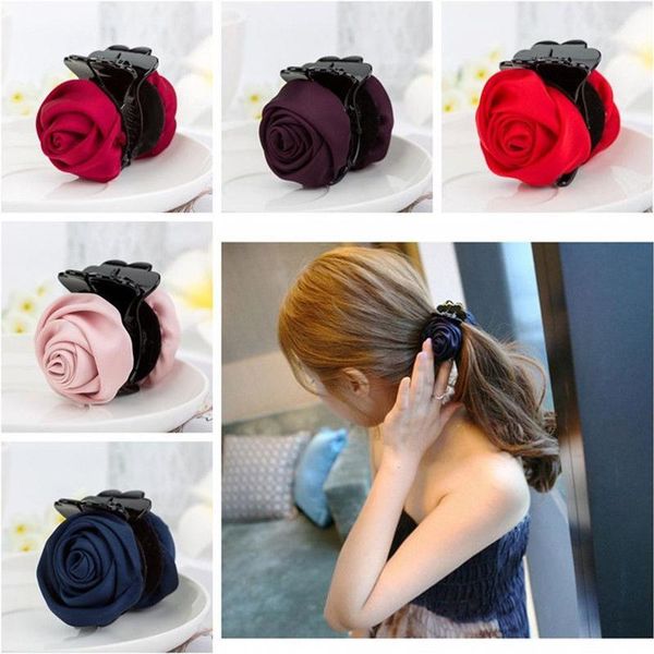 

rose hair clip accessories for women girls cloth crab clamp hsj881