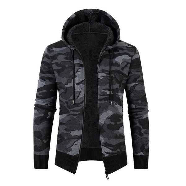 

men's sweaters winter sweatercoat men fleece hooded cardigan sweater jackets mens thick warm knit coats fashion camouflage, White;black