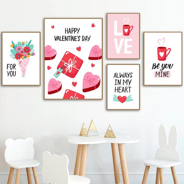 

paintings modern pink heart love cartoon canvas painting art nordic posters and prints wall pictures for living room decoration frameless