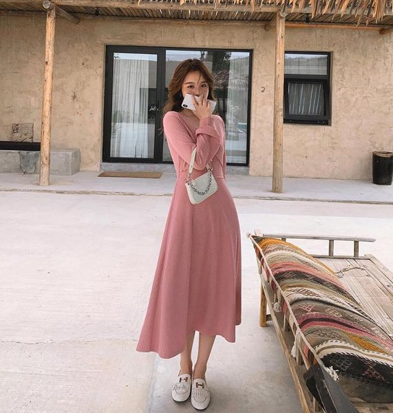 

casual dresses 2021 autumn lace patchwork women dress female solid long sleeve v-neck fashion midi vestidos, Black;gray