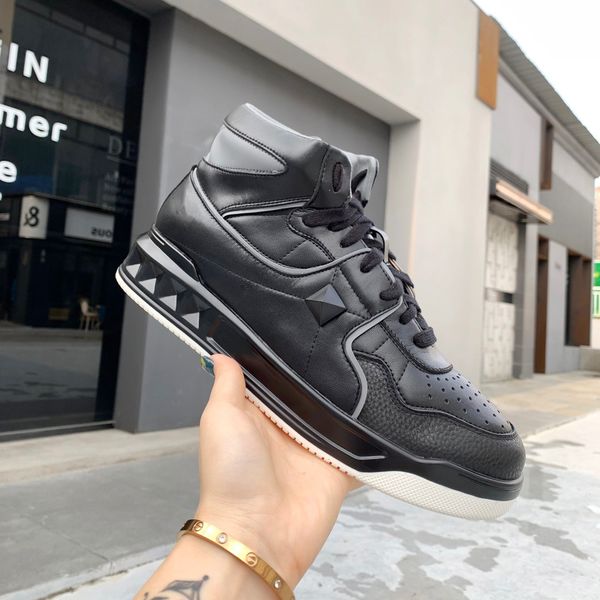 

[with box] fashion men shoe high women leather lace up platform sole sneakers white black mens womens casual shoes 35-45 with og tag