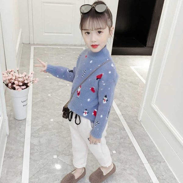 Mädchen Pullover Kinder Baby Mantel Outwear 2021 Rot Plus Samt Verdicken Warme Winter Herbst Stricken Tops Reine Baumwolle Kinder der Gerinnsel Y1024