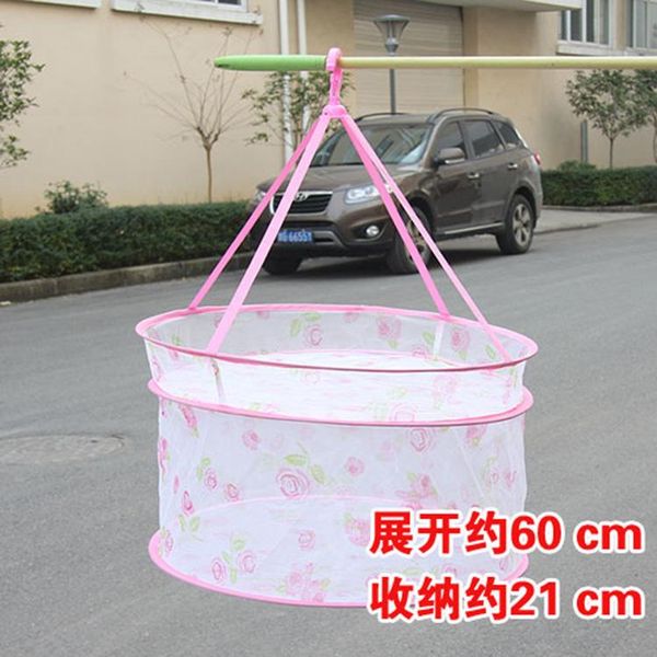 

foldable mesh dryer rack clothes hanging 2 tier folding drying laundry hook towel net closed sweater basket storage & organization