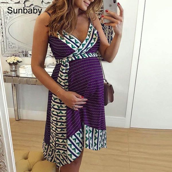 

maternity dresses sunbaby dress bohemian summer with suspenders for pregnant women nursing q0501, White