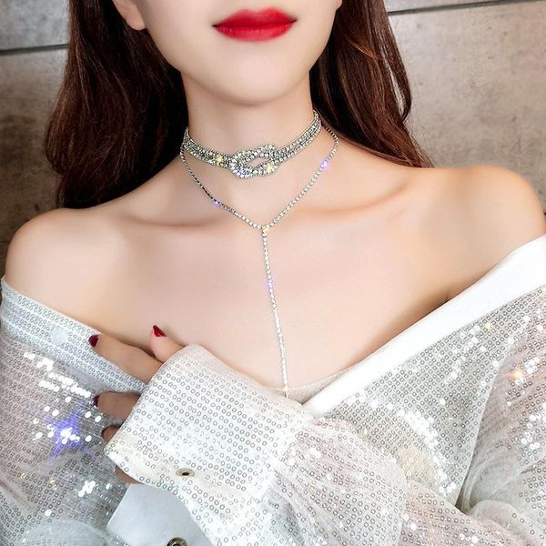 

gold silver diamond necklace for women korean fashion jewelry sets chain party gifts couples trend pendant necklaces
