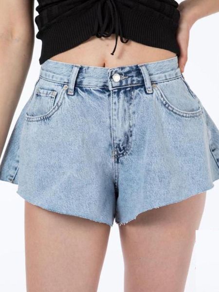

women's shorts 2021 summer women loose style skirts solid color mid waist cutting edge flared denim fahiong femme high streetwear, White;black