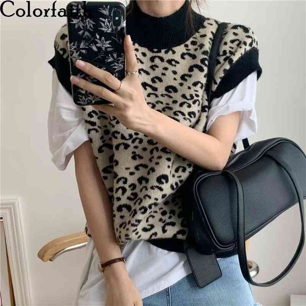 

colorfaith new spring winter women sweaters pullover leopard sleeveless korean style knitted vintage wild vests swv1240jx 210413, White;black