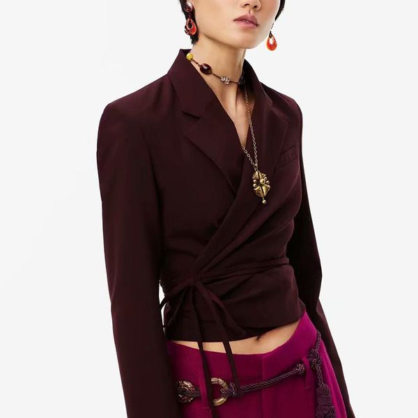

women blazer bandage jacket 2021 solid coat notched vintage long sleeve pockets female outerwear ol chic women's suits & blazers, White;black