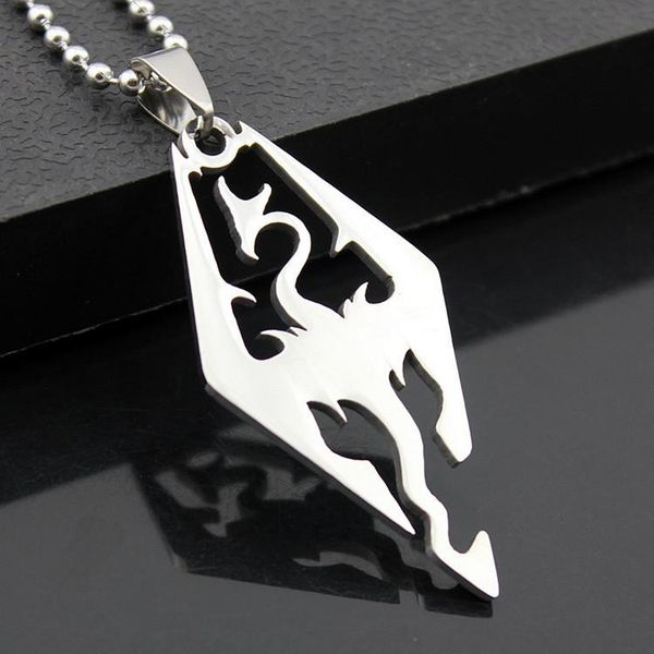 

pendant necklaces stainless steel flying pterosaur necklace game ancient animal dragon wing the elder scrolls skyrim dinosaur, Silver