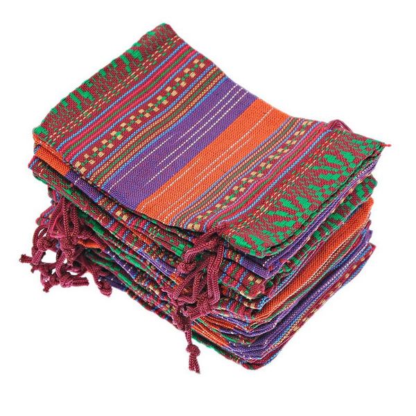 

gift wrap 10pcs jewelry bag pouches 10x14cm purple tribal tribe pattern drawstring birthday party decorations colored cotton