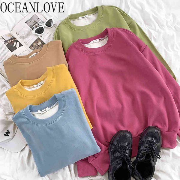 

fleece warm sweatshirts solid candy color sweet retro classical sudaderas autumn winter woman hoodies 19192 210415, Black