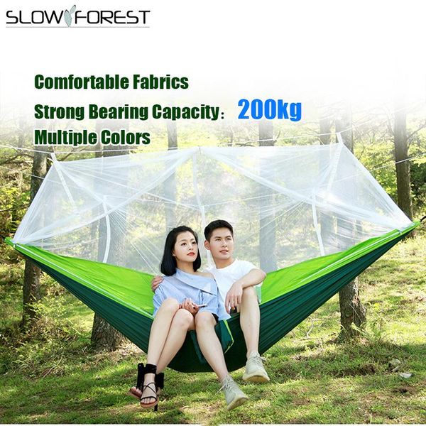 

camp furniture 260x140cm outdoor camping hammock with mosquito net ultra light nylon 1-2 person hanging hammocks sky tent swing