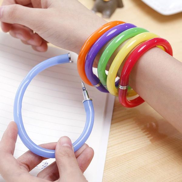 

creative flexible ball pen cute soft plastic bangle bracelet ballpoint pens school office gifts supplies promotional, Blue;orange