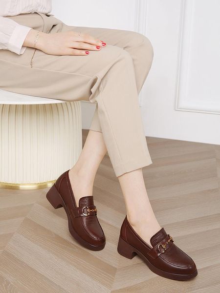 

dress shoes women's autumn round toe square heel single, Black