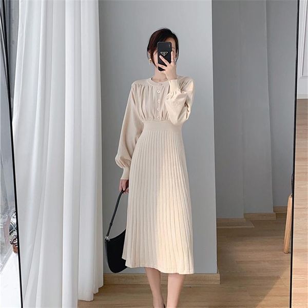 

casual dresses pinkou women sweet knitwear midi dress long sleeve high waist one piece solid slim fit autumn sweater vestido qa595, Black;gray