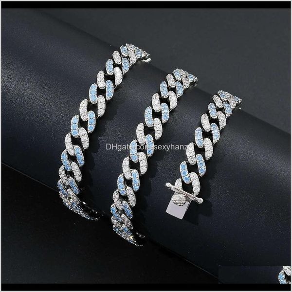 

pendant necklaces & pendants jewelry drop delivery 2021 necklace 9mm single row blue white zircon hip hop cuba chain mens and womens hiphop, Silver