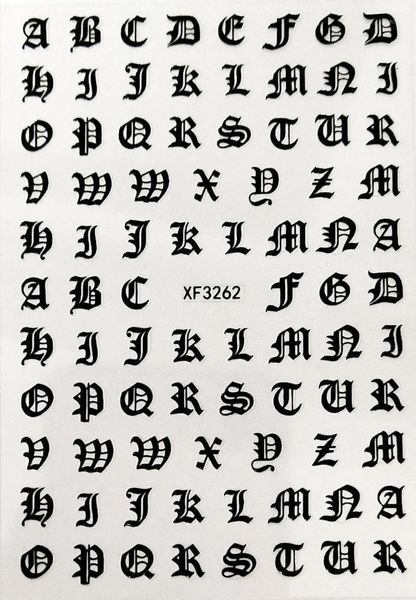 

old english font manicure design nail art stickers decal black 12 color option for nails decoration1